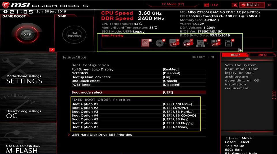 Gestore di avvio del BIOS che mostra l'HDD USB come prima priorità di avvio