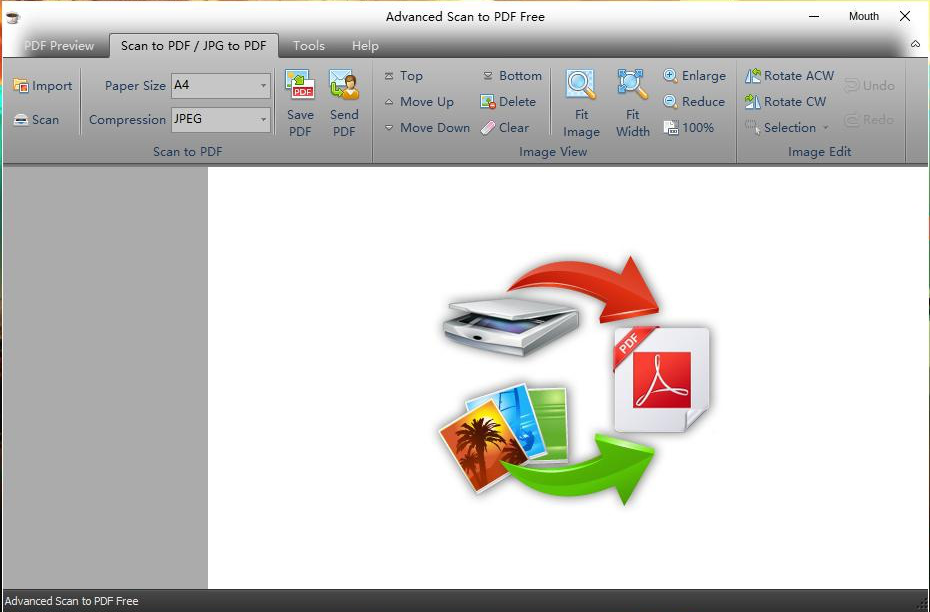 Interfaccia del software Advanced Scan to PDF Free