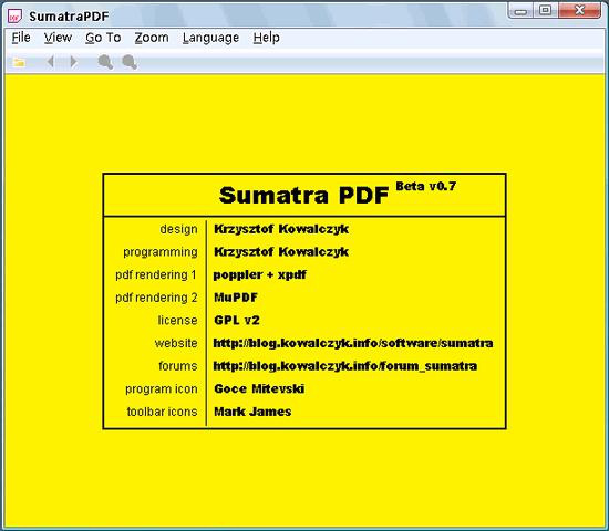 La pagina operativa minimalista di Sumatra PDF