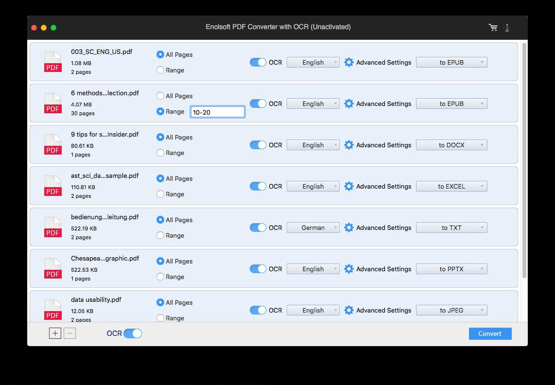 Conversione batch di pagine per Enolsoft PDF