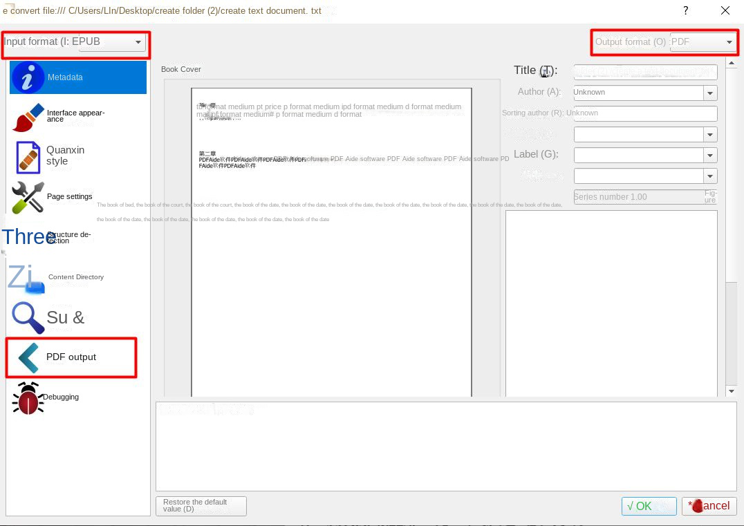 Impostare il documento di output PDF