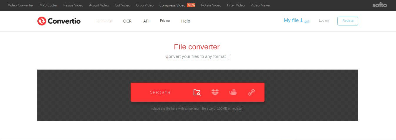 Interfaccia dello strumento di conversione di formato online Convertio