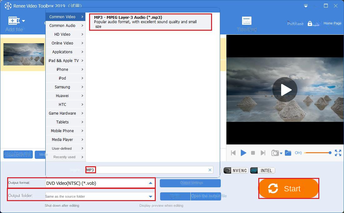 selezionare il formato video