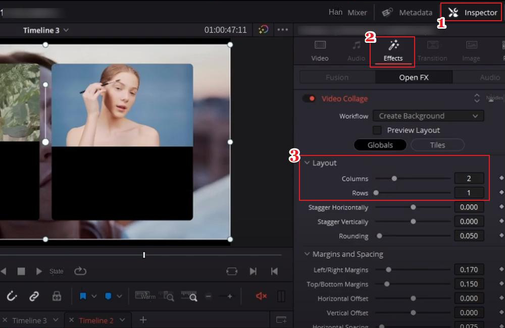 DaVinci Resolve regola lo stile dello schermo diviso ed esporta il video.