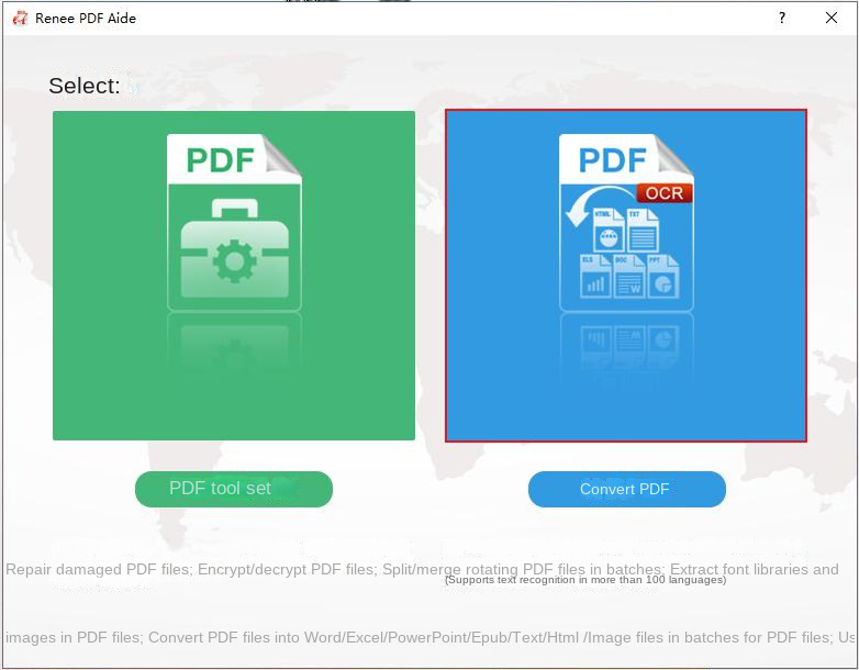 Barra delle funzioni dell'opzione Convertire PDF