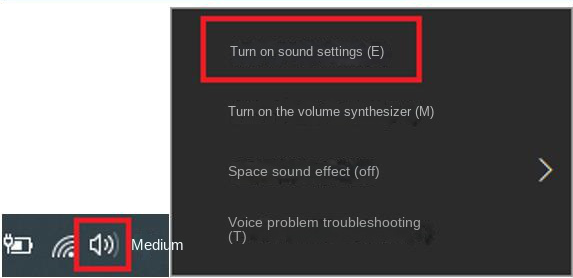 aprire le impostazioni audio