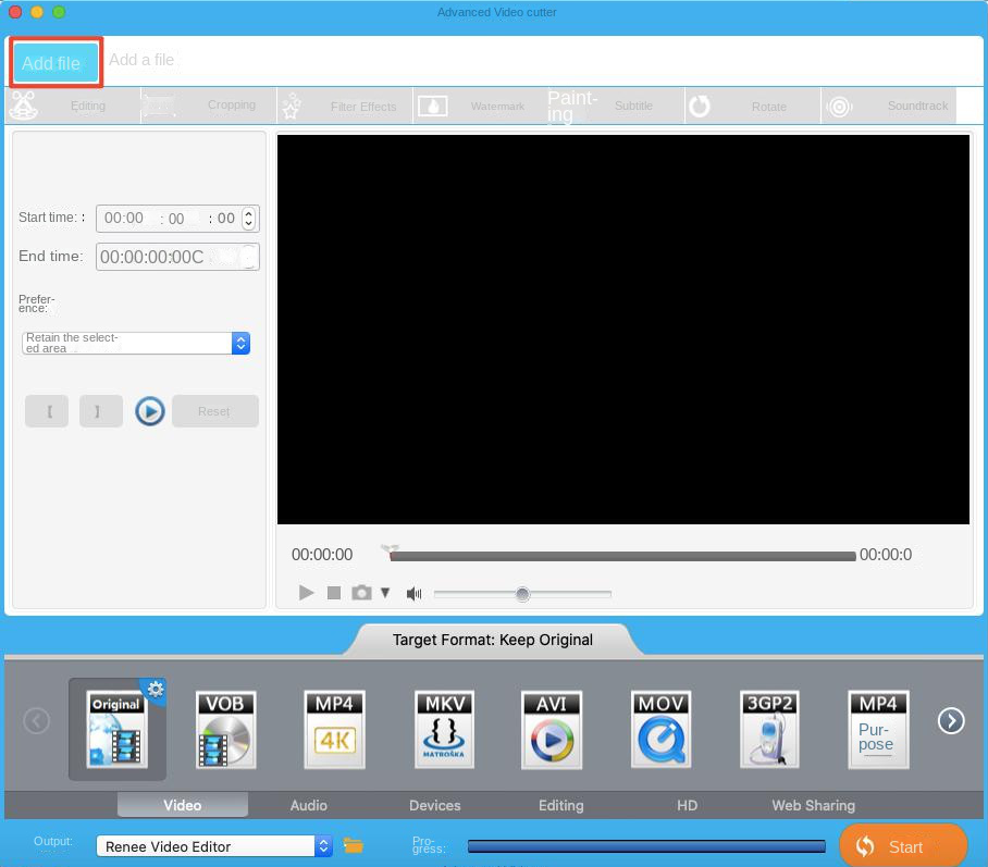 Il software Renee Video Editor Mac aggiunge i file video che devono essere convertiti
