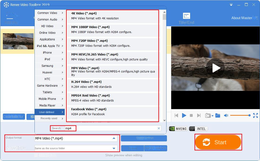 Cerca i formati video in Renee Video Editor Pro