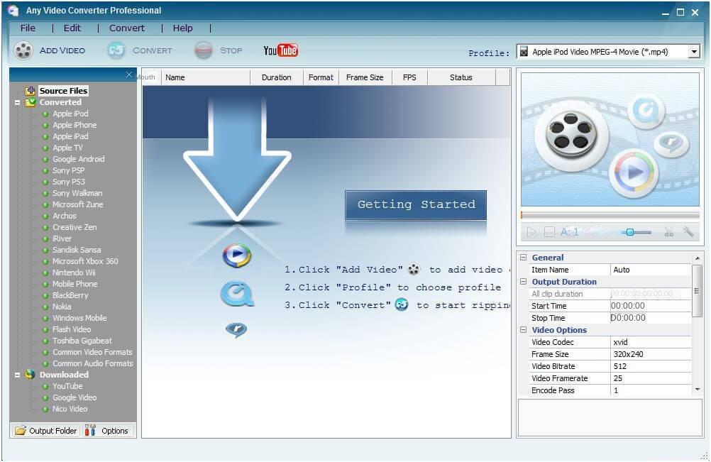Interfaccia operativa del software Any Video Converter Professional