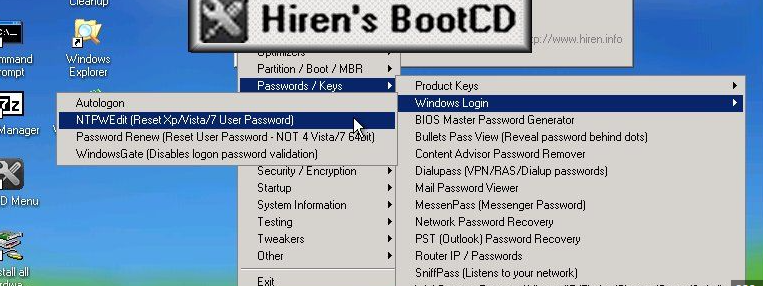 Come utilizzare Hirens BootCD per reimpostare una password di Windows