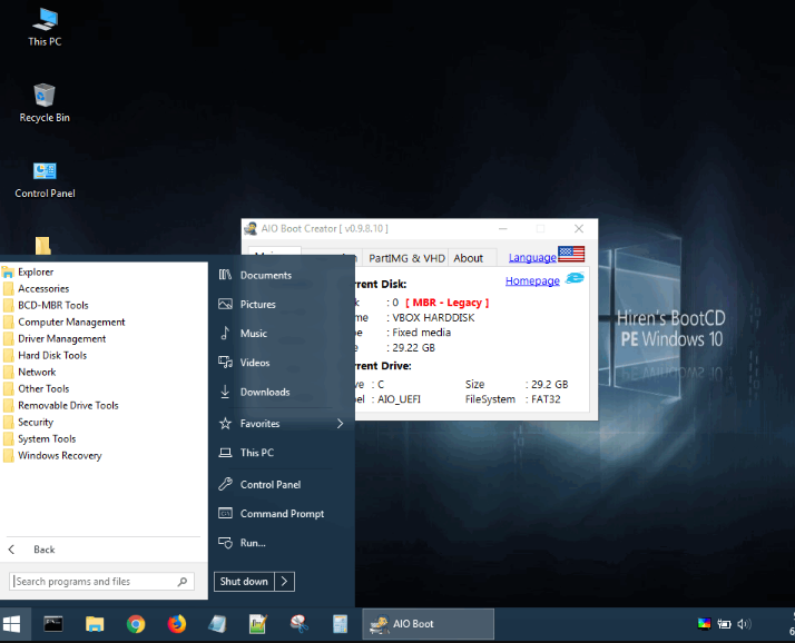 BootCD PE di Hiren - Windows 10 PE x64 per PC di nuova generazione