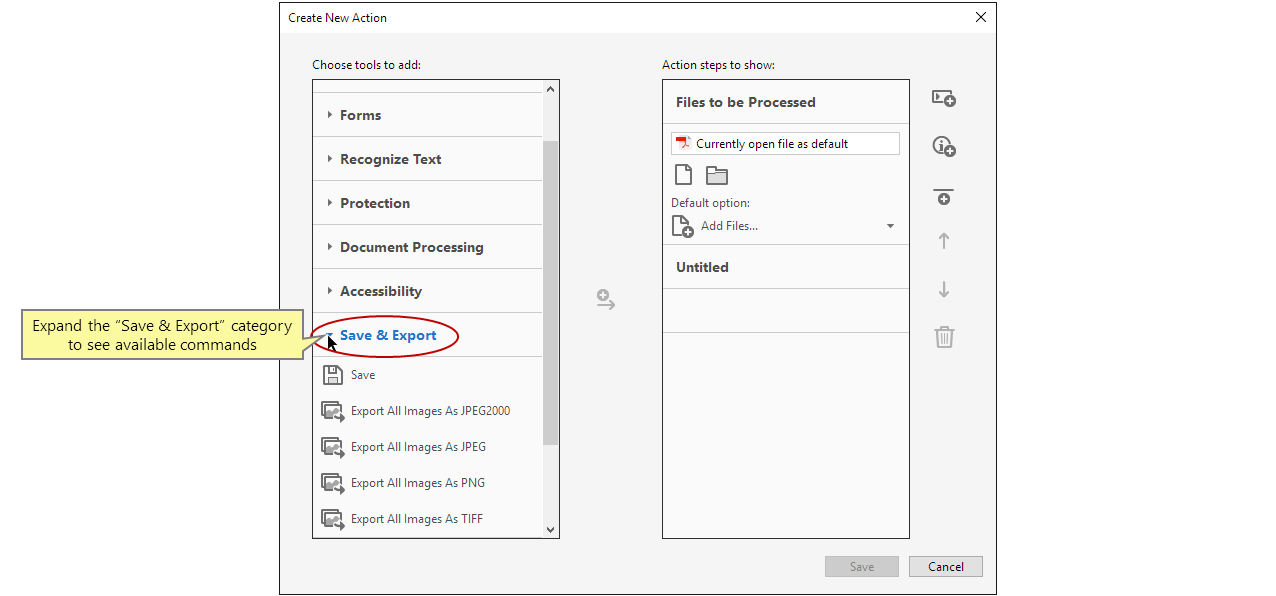 Espandi la categoria Salva &amp; Esporta