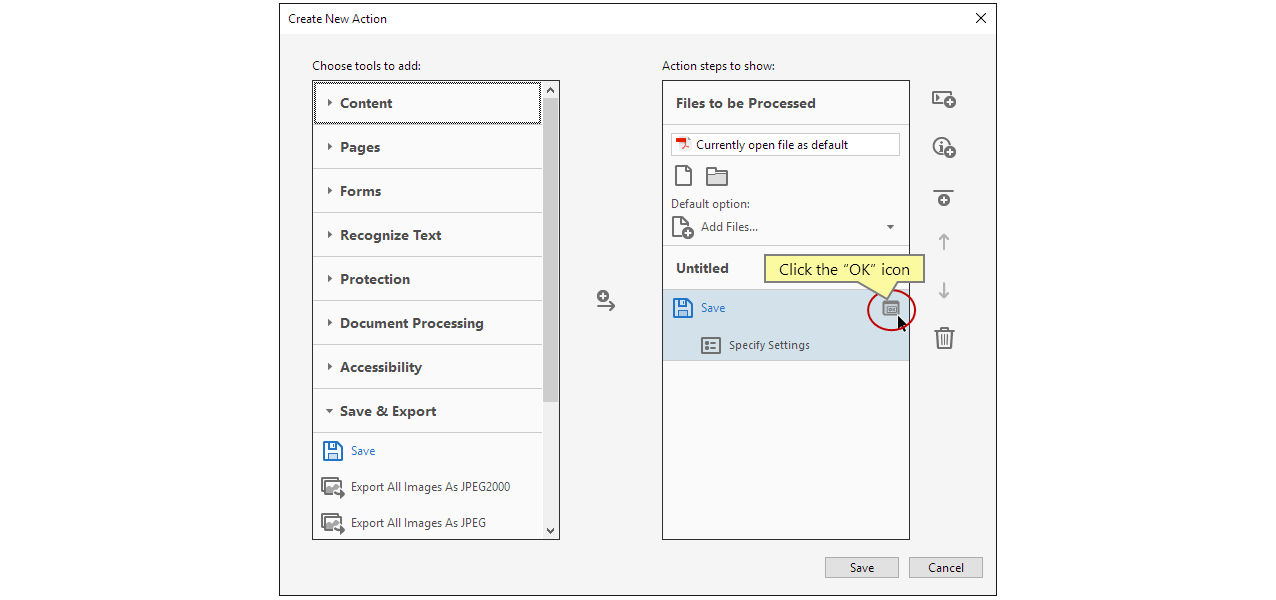 Clicca sull’icona OK