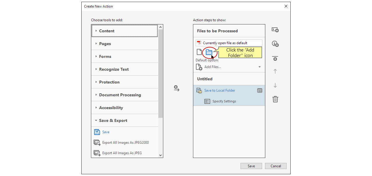 Clicca sull’icona Aggiungi Cartella