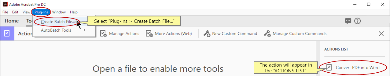 Apri la finestra di dialogo Crea File Batch da Linea di Comando