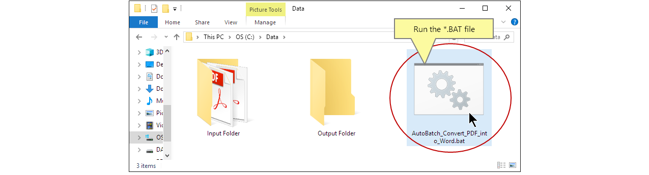 Esegui il file batch