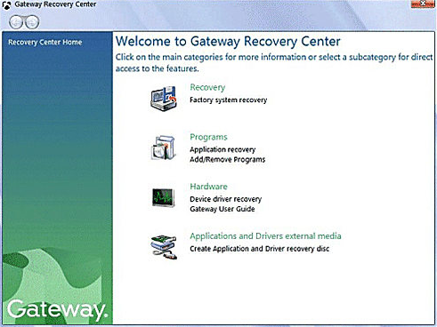 Gateway Recovery Center per il ripristino di fabbrica del laptop Gateway