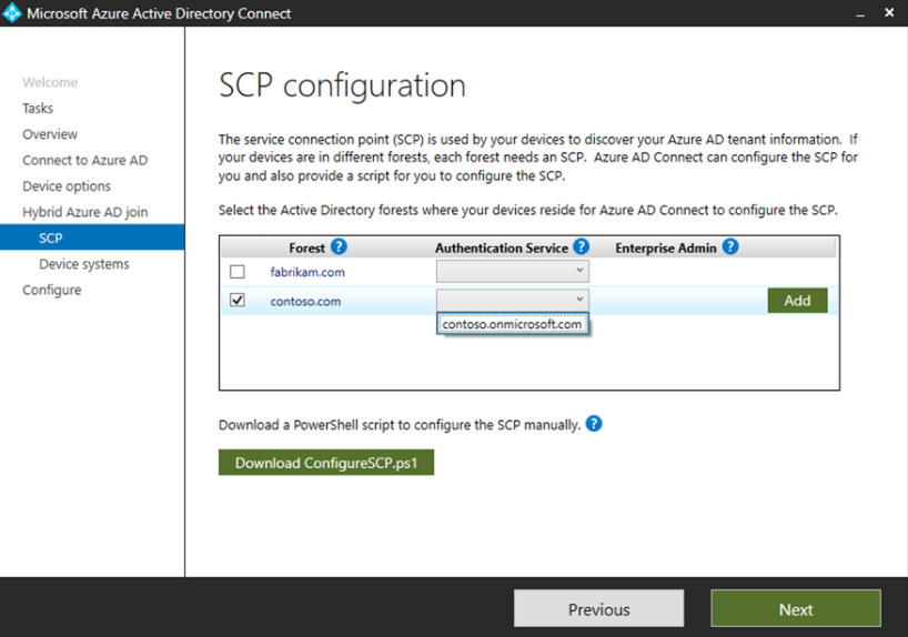 Dominio gestito per la configurazione di Microsoft Entra Connect SCP
