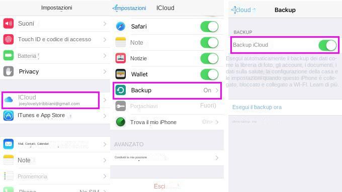 Backup iCloud su iPhone