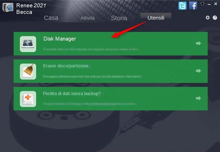 aprire disk manager in Renee Becca