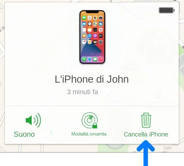 cancella l'iPhone su iCloud