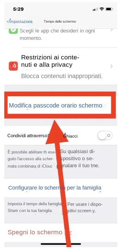 modificare il codice di accesso allo schermo