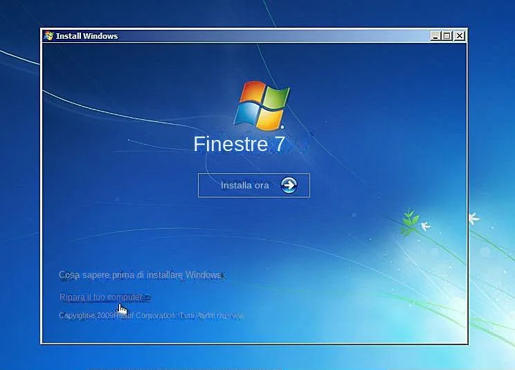 Installazione di Windows 7 Riparare il computer