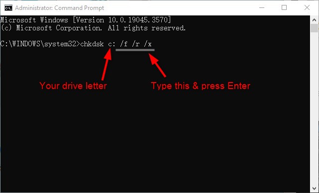 scansione e correzione di eventuali settori danneggiati in Windows