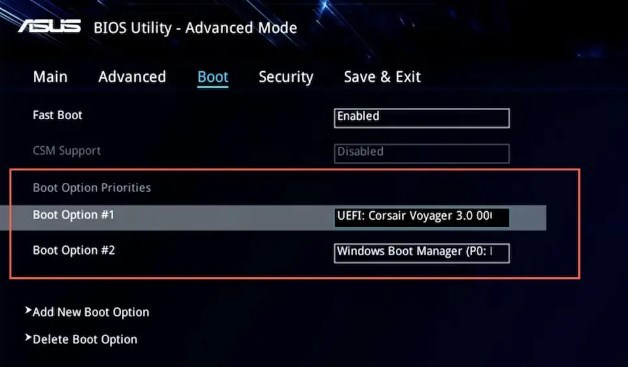 cambiare l'ordine di avvio nell'utilità BIOS UEFI