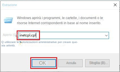 Eseguire il comando inetcpl.cpl