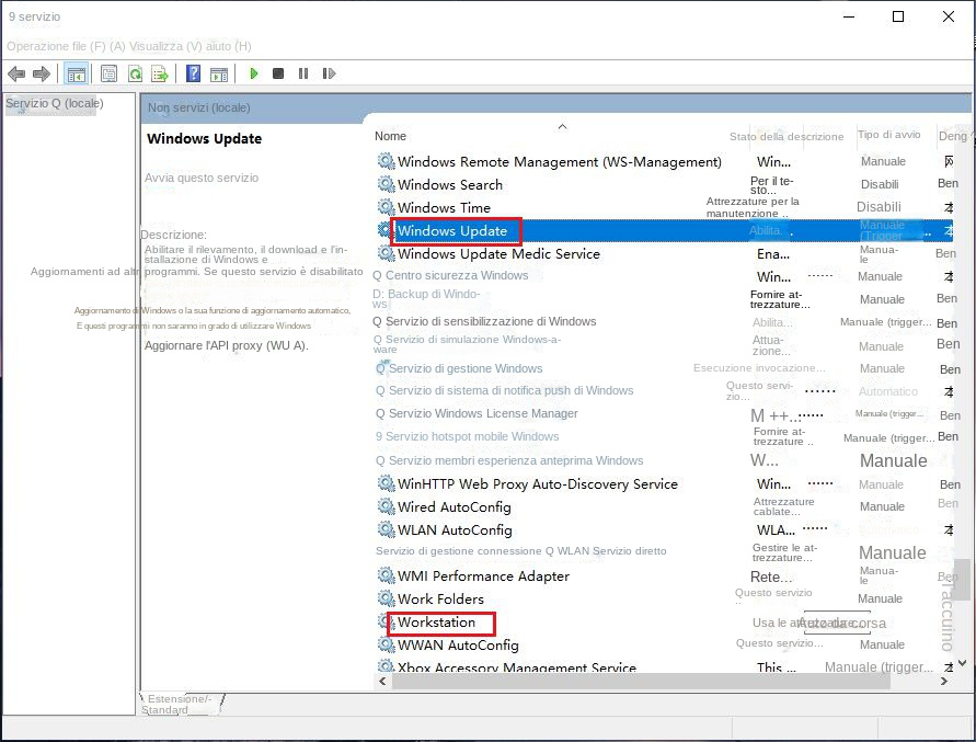 Individua il servizio Windows Update