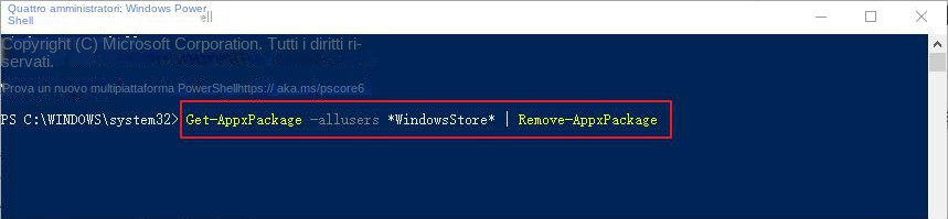 Comando Disinstalla Windows Store