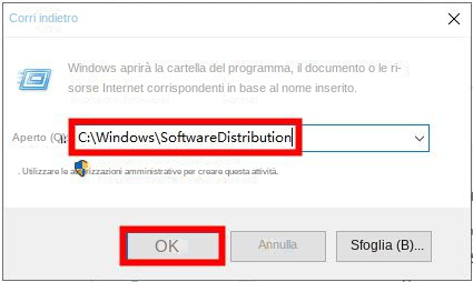 Esegui C:WindowsSoftwareDistribution