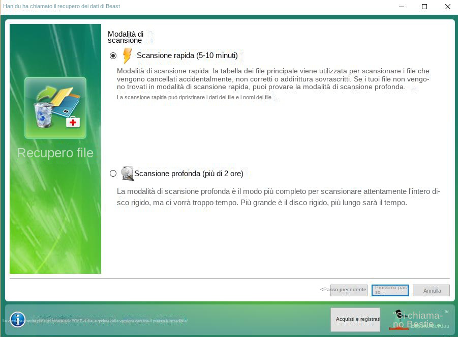 Opzioni di scansione rapida per il ripristino dei file