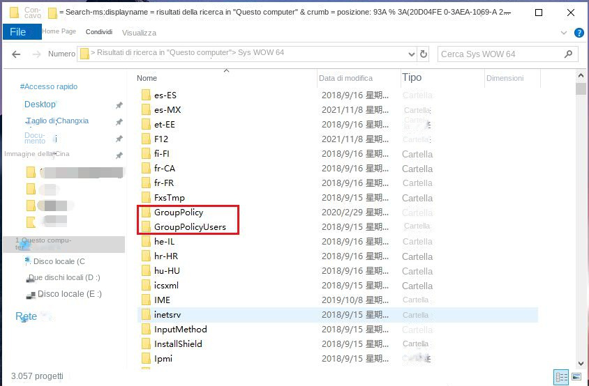 Individua la cartella GroupPolicy