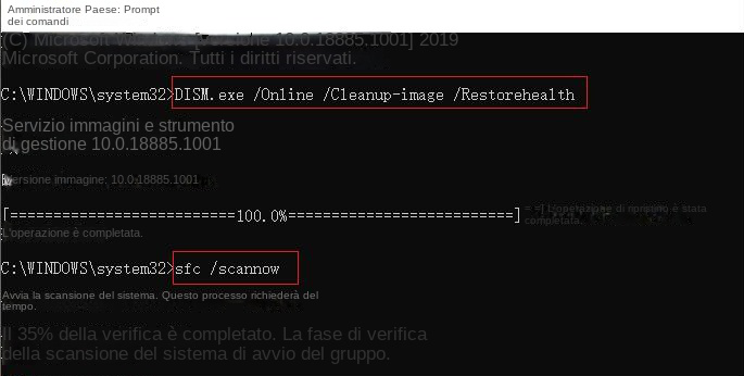 Immettere i comandi DISM e sfc