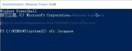 Digita sfc /scannow in PowerShell