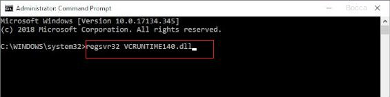Immettere regsvr32 VCRUNTIME140.dll