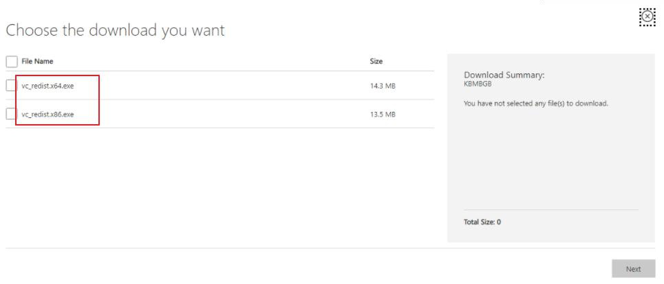 Selezionare vc redist.x64.exe o vc redist.x86.exe