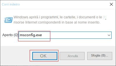 eseguire msconfig