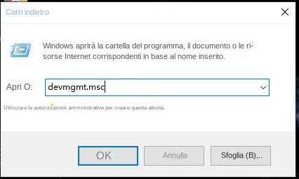 Immettere il comando di gestione dispositivi