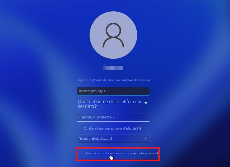 accesso a Windows Utilizzare invece un disco di reimpostazione della password