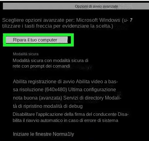 Riparare il computer per Windows 7