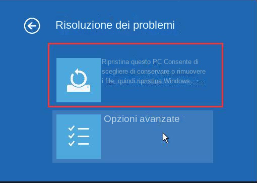windows 10 Risoluzione dei problemi e selezionare ripristina questo PC