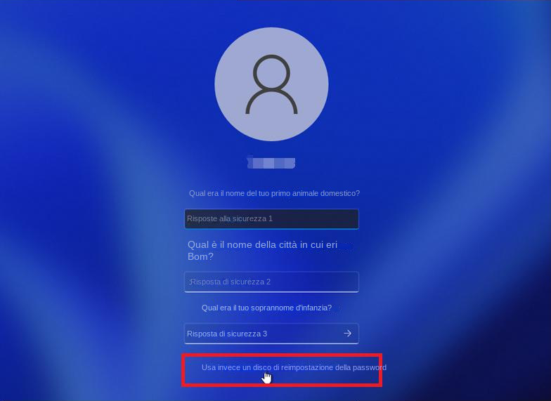 windows login Utilizzare invece un disco per la reimpostazione della password