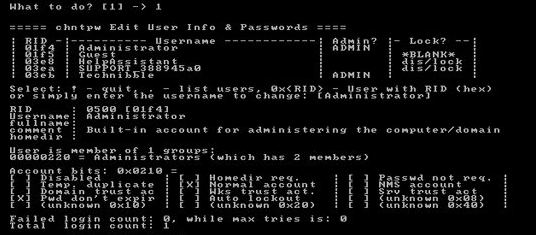offline nt password seleziona un account e reimposta la password