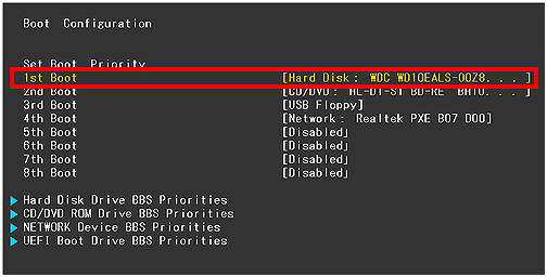 NO_TRANS: modifica dell'ordine di avvio del disco rigido nella configurazione di avvio del BIOS.