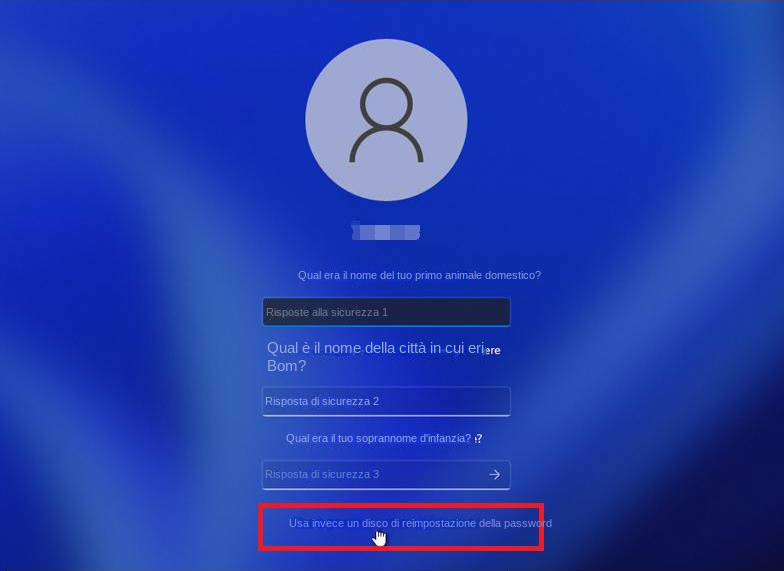 windows login Utilizzare invece un disco per la reimpostazione della password