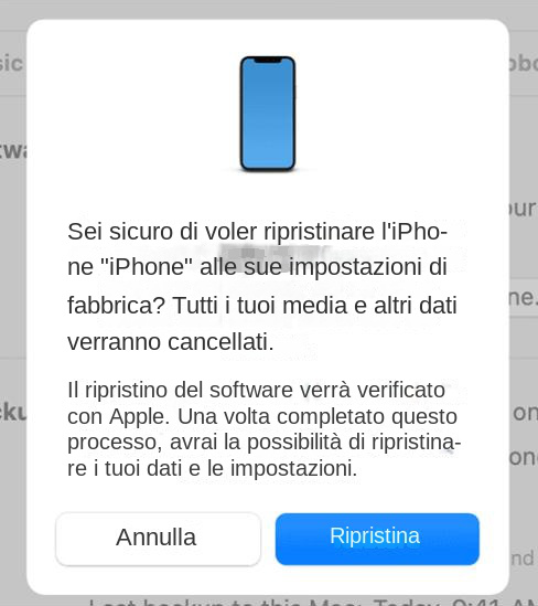 ripristinare l'iPhone su iTunes