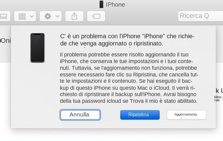 ripristinare l'iPhone in iTunes